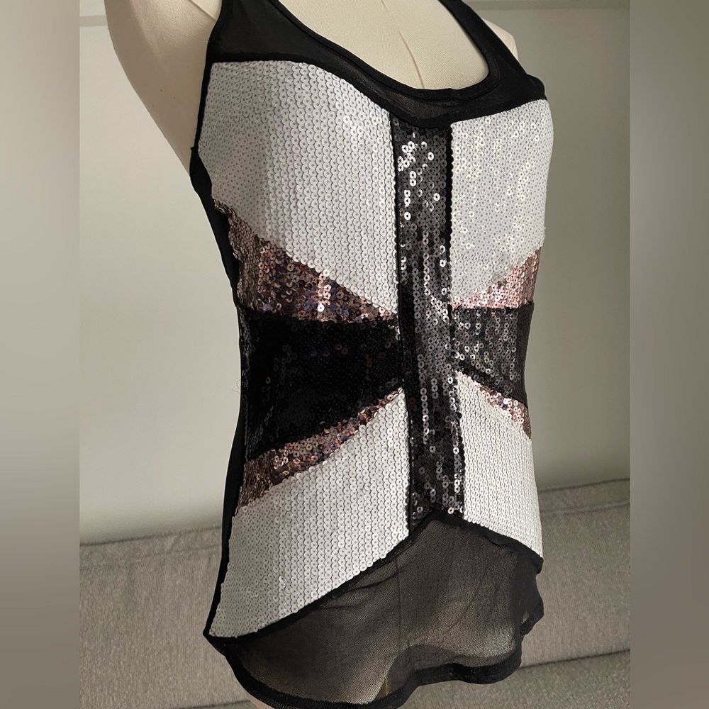 House of Dereon Y2K Sequin Mesh Tank Top
